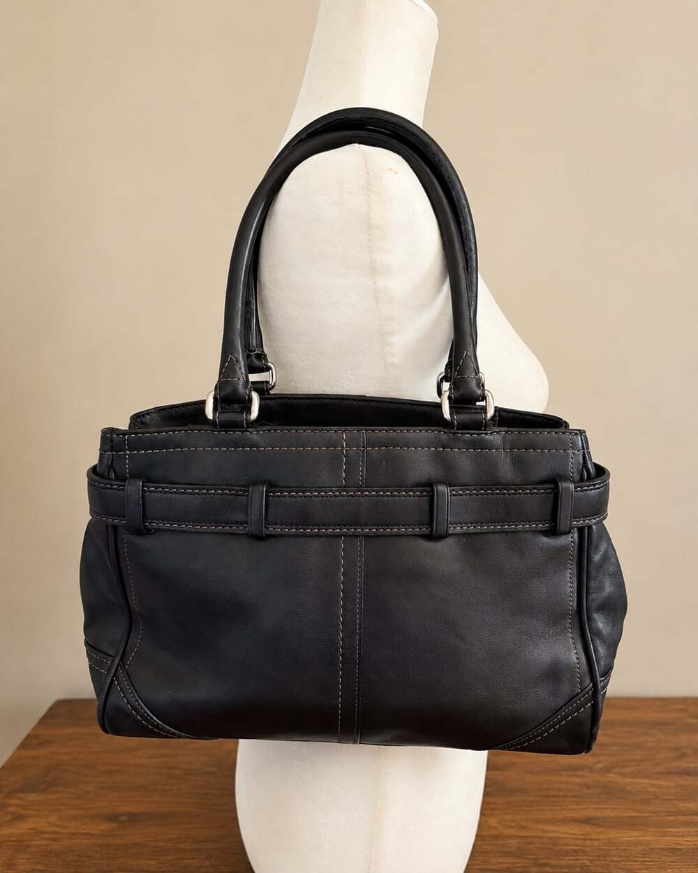 Coach Hamptons Black Leather Satchel Bag - Gem